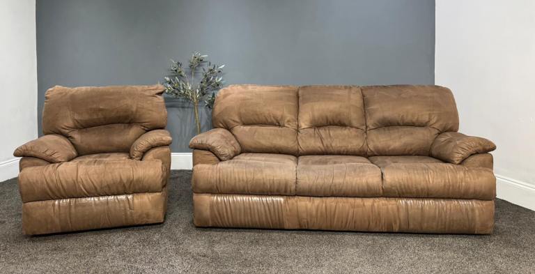 SCS Brown Suede 3 Seater Sofa & Power Recliner Armchair  £350 Free Local Delivery 