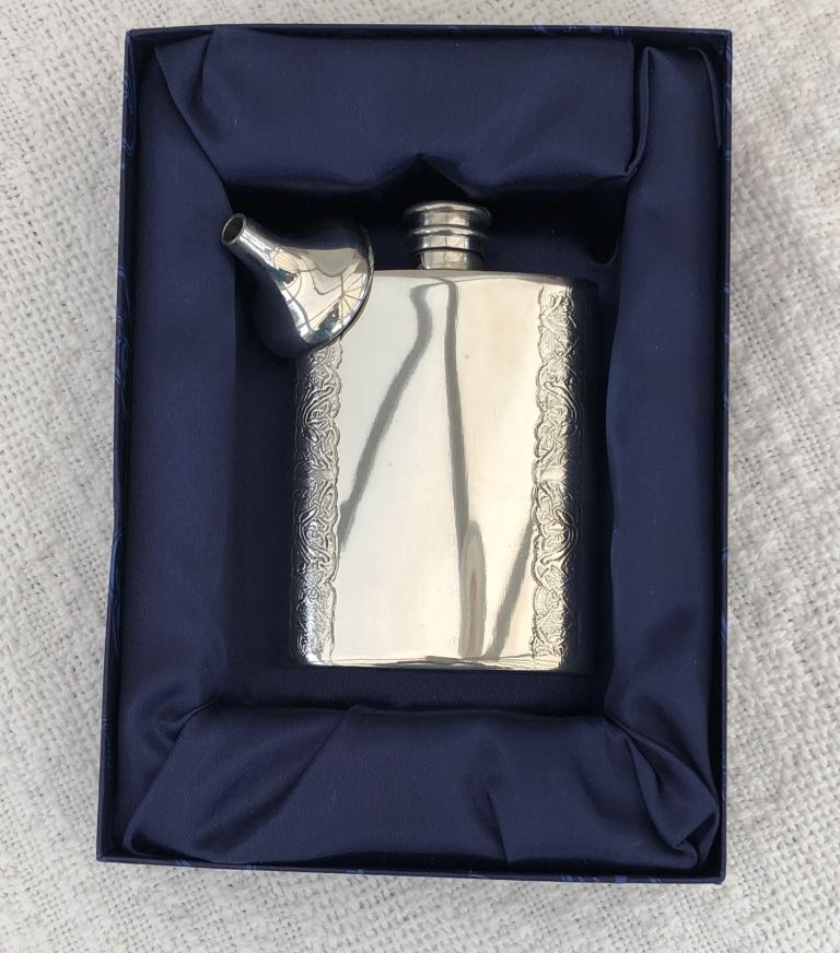 Celtic Pewter HIP FLASK with Funnel   NEW in Gift Box 