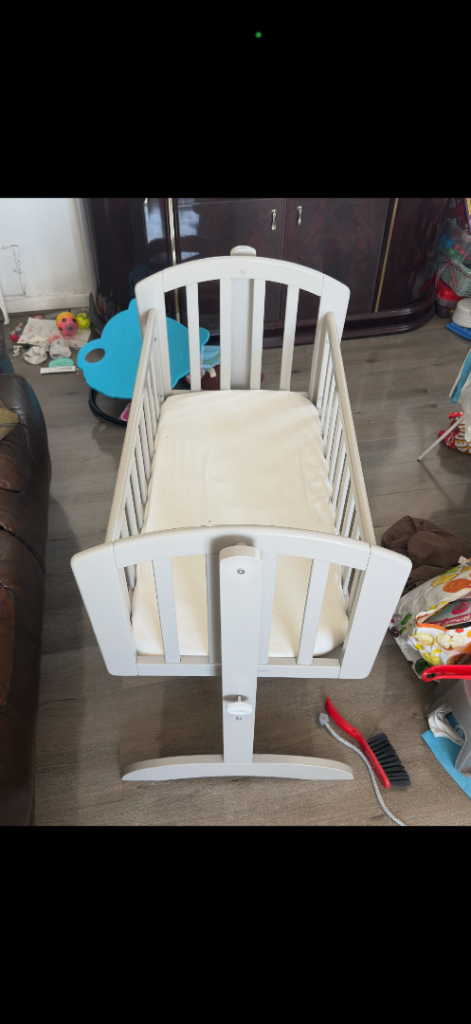 White Wooden Bedside Crib / Cradle – Good Condition