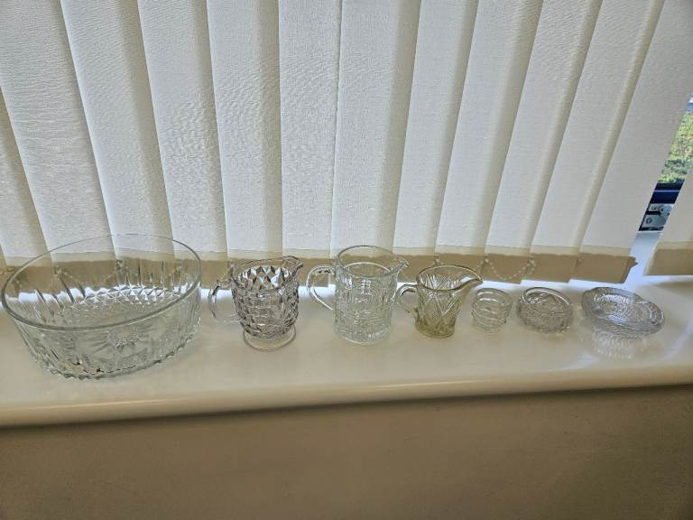 Clear Glass Jugs and Bowls Set – Good Condition
