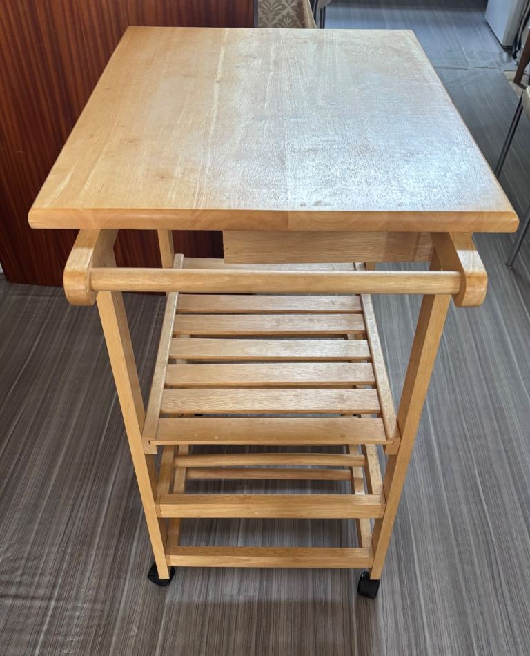 Wooden Kitchen Trolley with Storage and Wheels