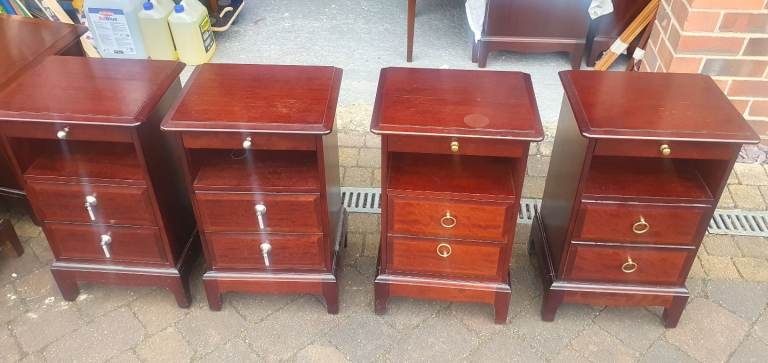 One pair of stag minstrel tall and narrow bedside tables suitable for upcycling 
