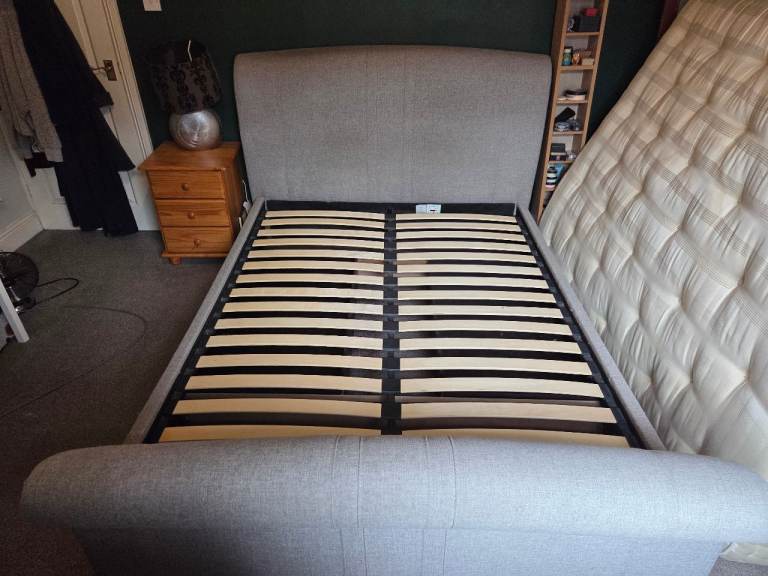 Grey King Sized Bed Frame with Slats – Good Condition