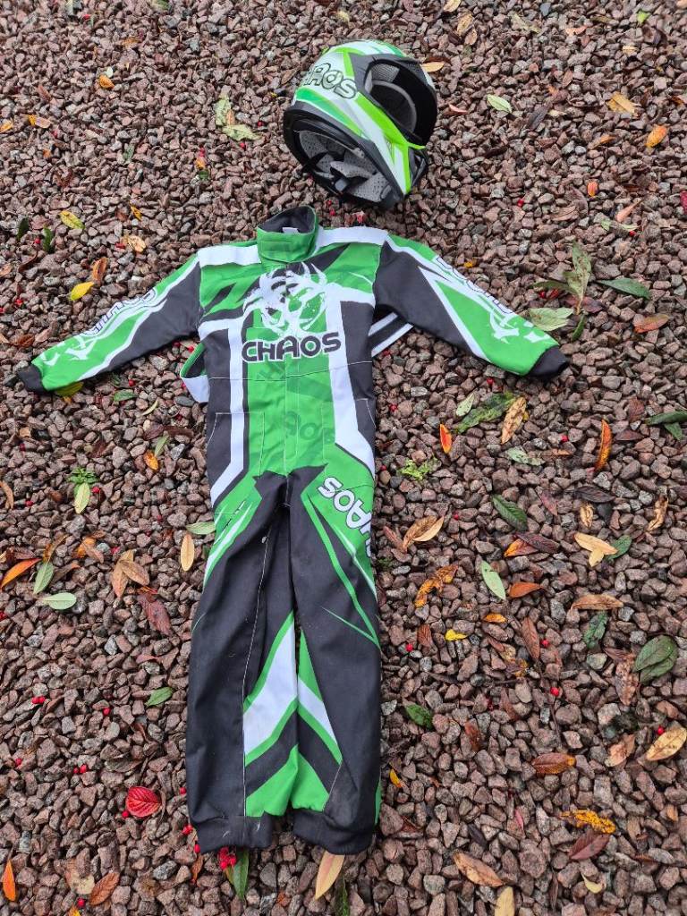 Childrens Chaos Motorcross Suit & Helmet, suit - age 5-7, Helmet size YL - £35