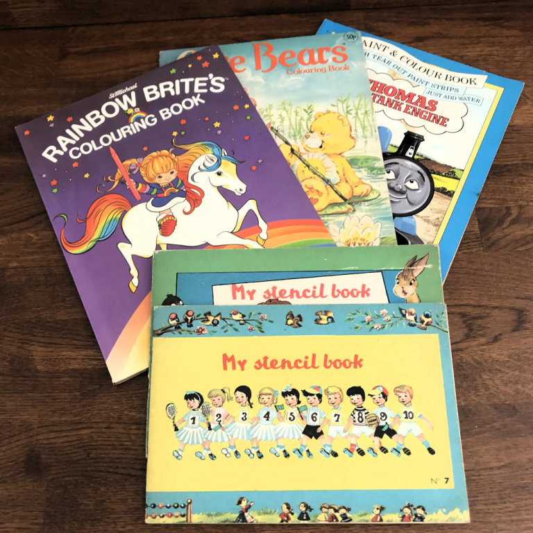 Vintage 1980/90s childrens activity books. TTTE paint/colour & 2 x stencil books ONLY. 50p each.
