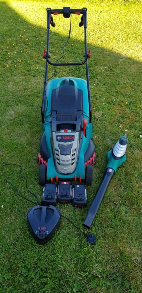 Bosch cordless lawnmower & cordless leaf blower 