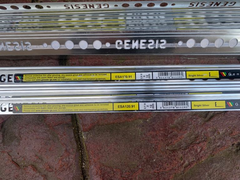 New Genesis 12mm Bright Silver Straight Edge Tile Trim ref no ESA120.91