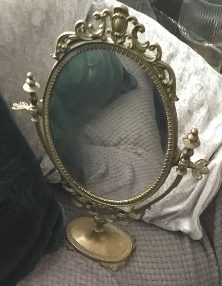 Brass-like Ornate free-standing Mirror