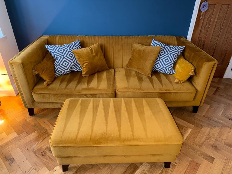 Sofology Fluted Ivy 3 seater Sofa with matching footstool