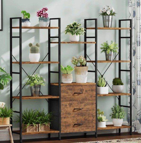 OYRREU 100W x142Hcm Tall Bookcase with 3 Fabric Drawers