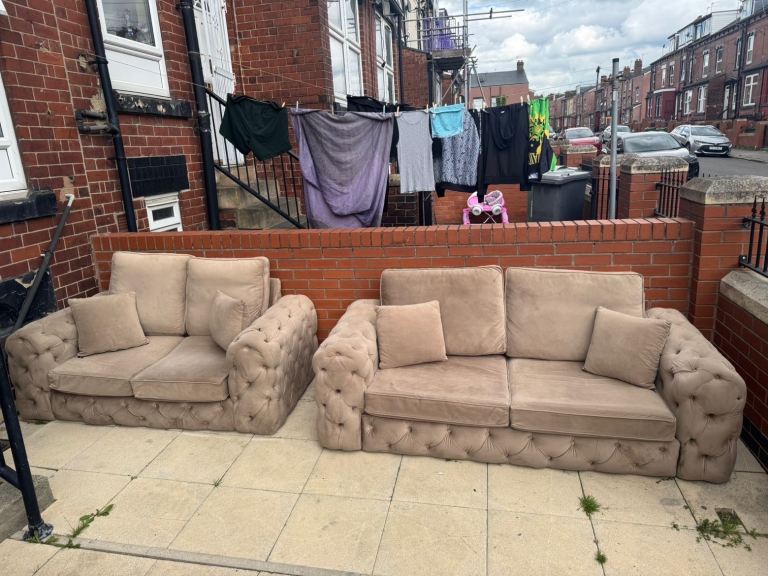 Beige 3-Seater and 2-Seater Sofa Suite – Good Condition