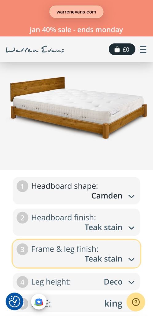 Warren Evans Camden Deco King Size Wooden Bed Frame