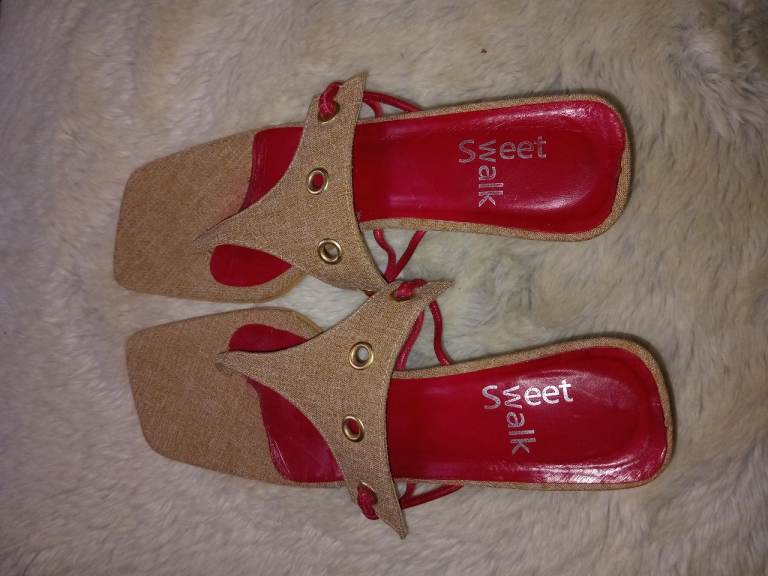 Sweet Walk Beige and Red Sandals - Size 37, Good Condition