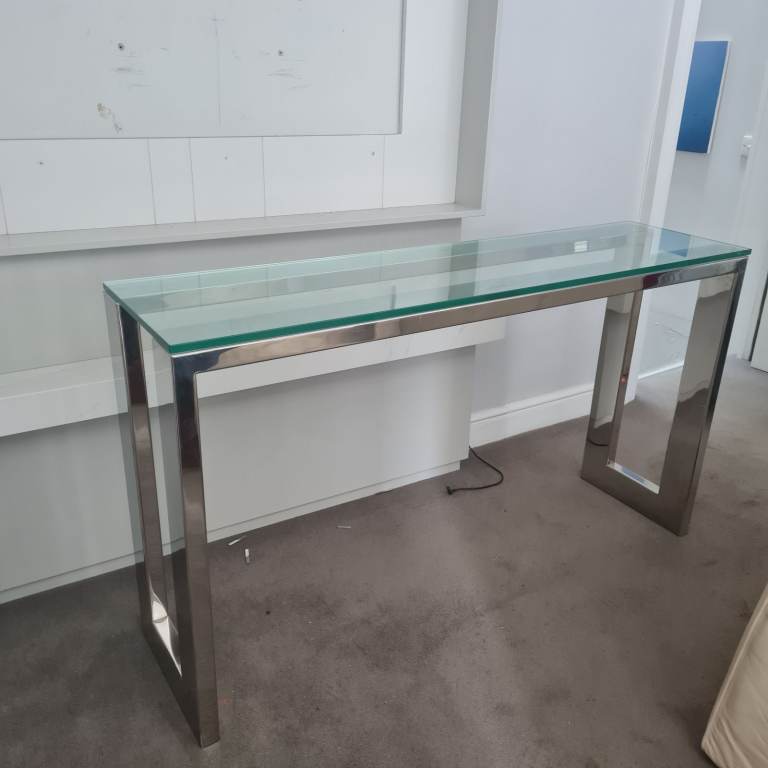 Glass Top Console Table with Chrome Legs – Good Condition