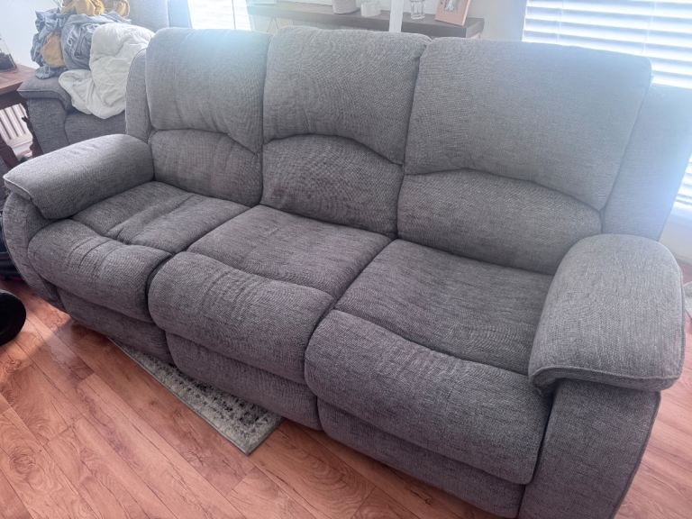 Grey Fabric Recliner Sofa 3,2 &1 seater – Excellent Condition, Comfortable