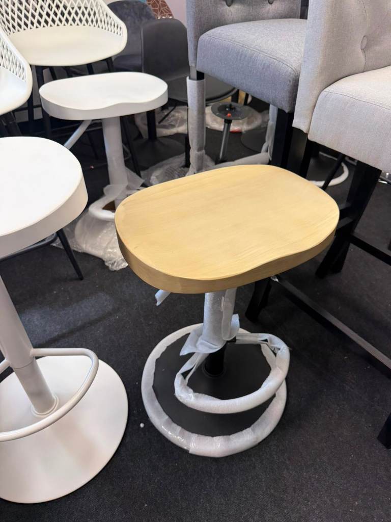 Adjustable Wooden Top Stool - White Base, As New Free Delivery All UK