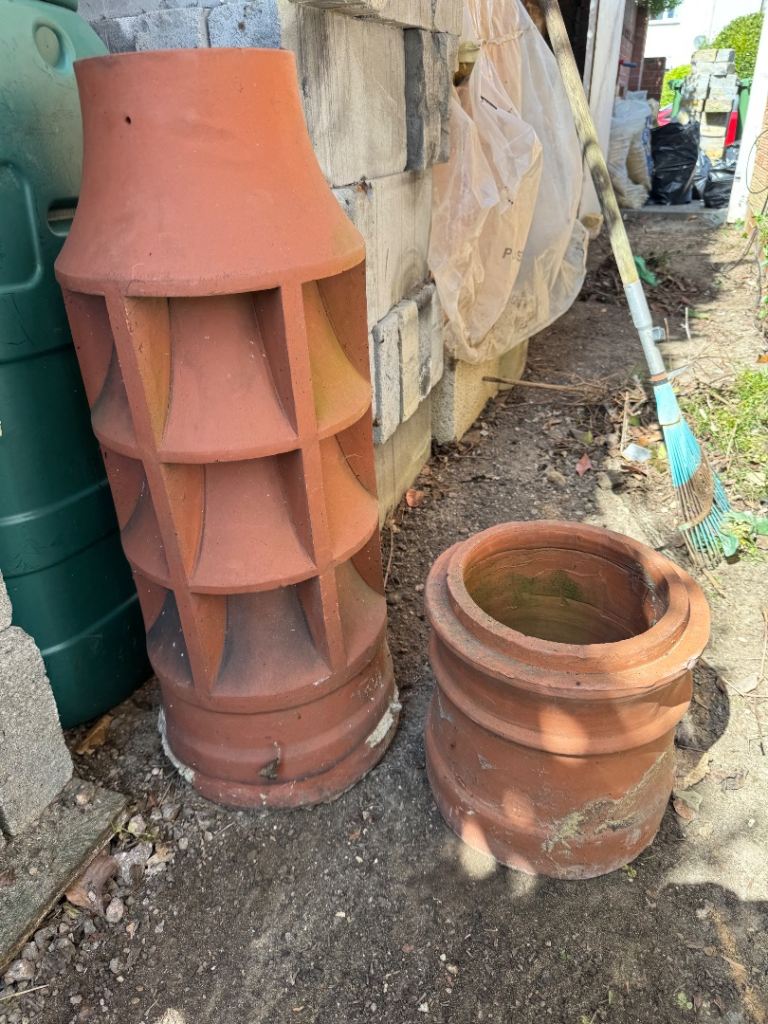Antique clay chimney pot and riser 