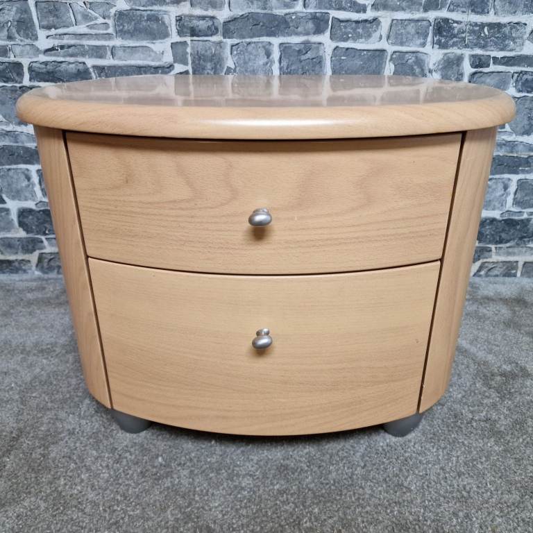 Modern Beech Bedside Table / Nightstand with 2 Drawers