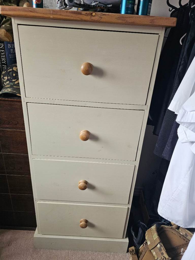 2x tall Cream Chest of Drawers with Wooden Knobs