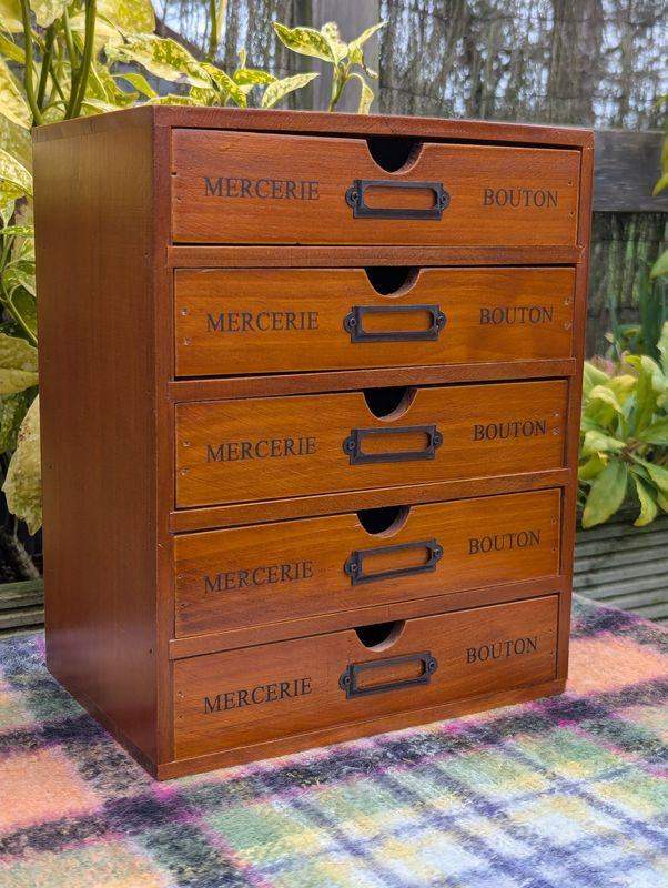 French haberdashery table top drawer chest