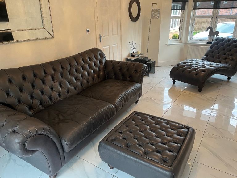 Gorgeous grey real leather 3 piece sofa set