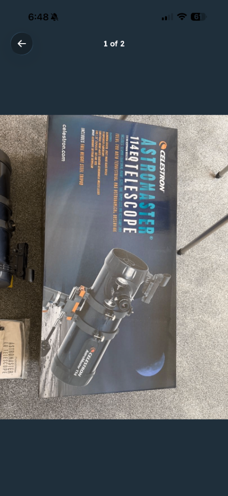 Celestron Astromaster 114EQ telescope, in nearly new condition.