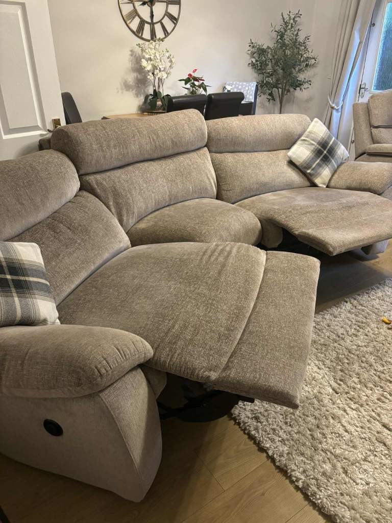 Power reclining sofa and single manual recliner 