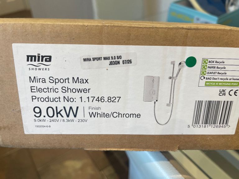 Mira Sport Max 9.0kW Electric Shower - White/Chrome, Brand New in Box