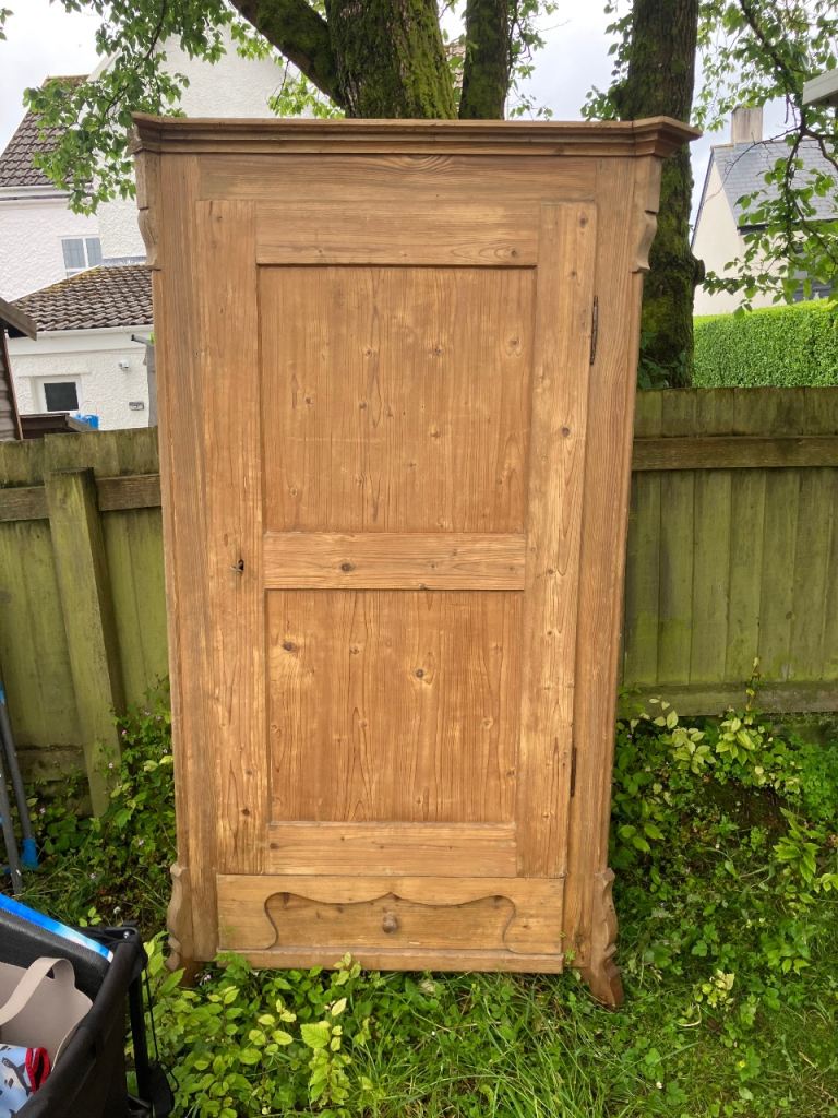 Antique Solid Wood Wardrobe - Decorative Details, Needs TLC