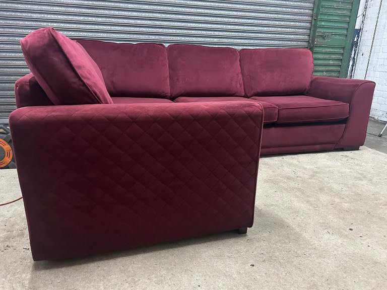💥💥 Dfs Orka Velvet Left Hand Facing Closed Ends Corner Sofa - Burgundy 💥💥