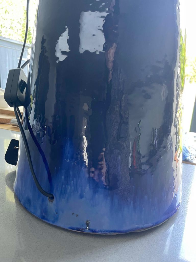 Oversized glazed blue ceramic lamp base (no lampshade) 