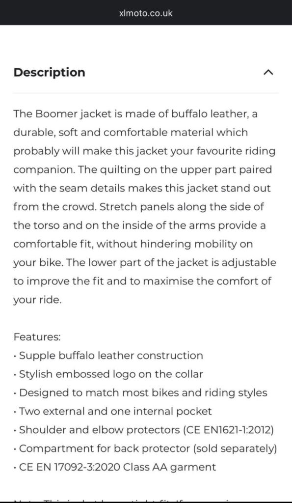 Motorbike Jacket (new) Leather 