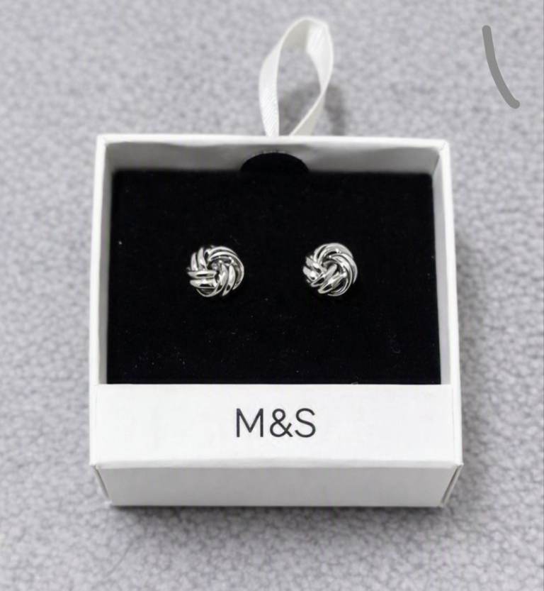 M&S Silver Knot Stud Earrings – Brand New in Box