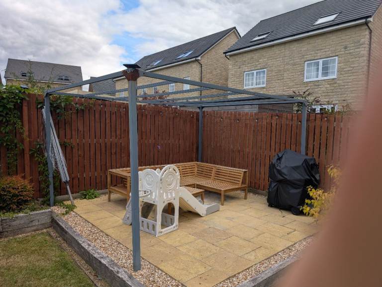 	 3m x 4m Outdoor Garden Pergola with LED Lights - Grey