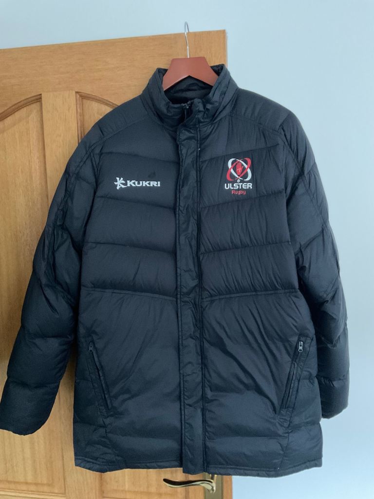 MENS ULSTER RUGBY UNION KUKRI QUILTED COAT BLACK SIZE 42