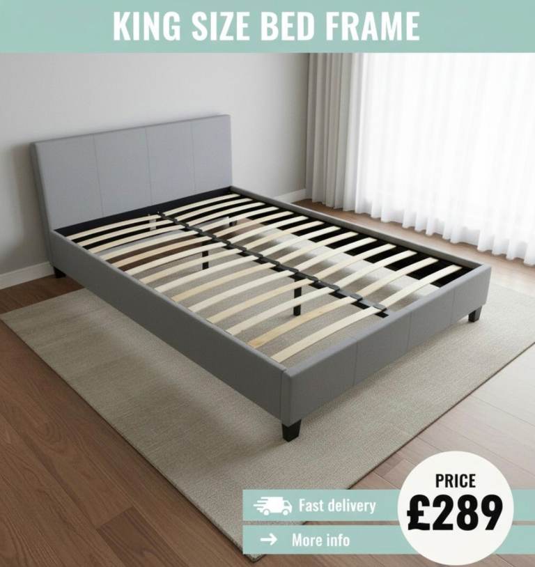 King Size Grey Bed Frame (£70) [SAME DAY DELIVERY AVAILABLE]