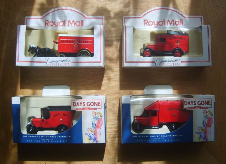 Four collectable Royal Mail diecast models by lledo.