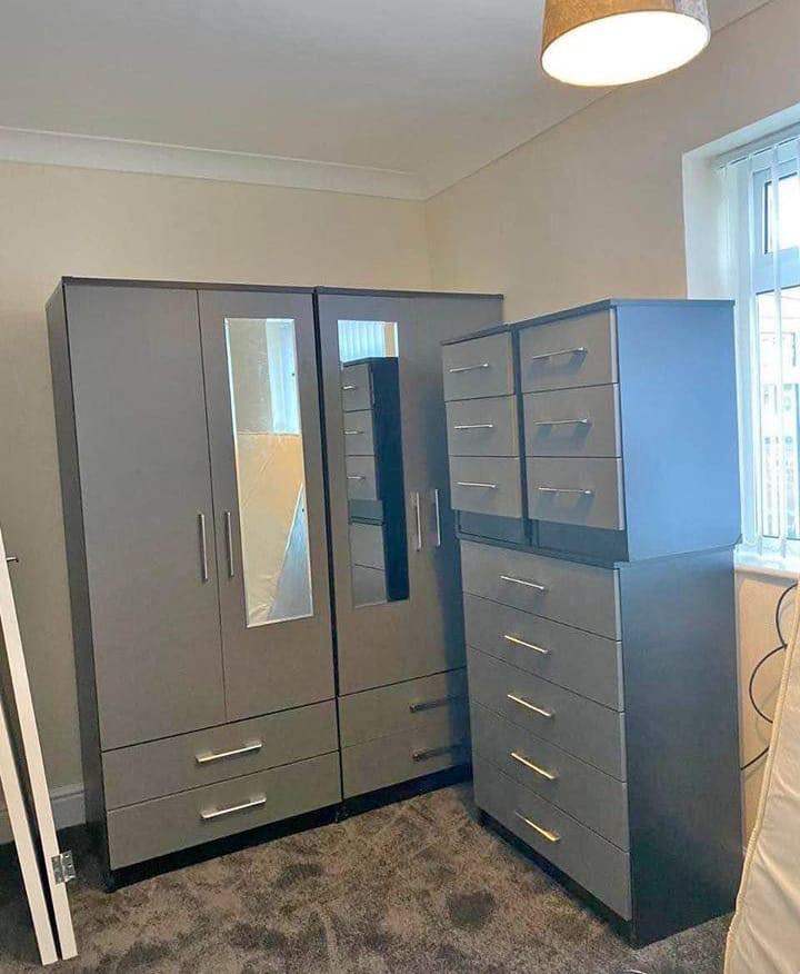 image for Modern Bedroom Furniture. Bedroom Suit Includes Bedside Tables, Chest of Drawers and Wardrobes