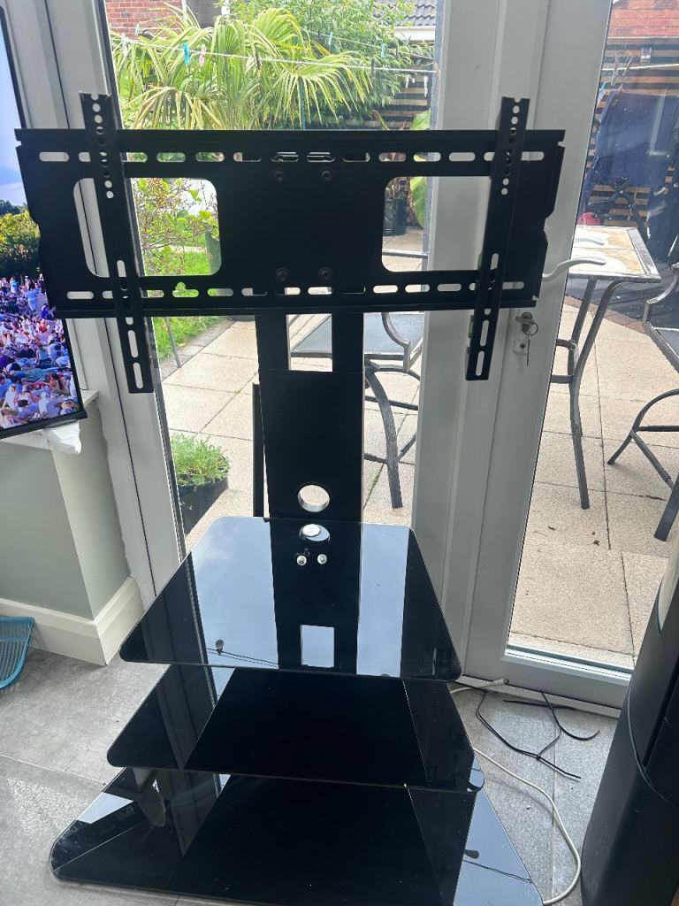 Black TV Floor Stand with Glass Shelves