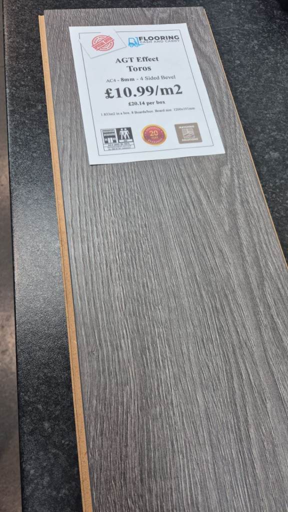 AGT Effect Toros 8mm Grey Laminate Flooring CHEAPEST IN THE UK | FREE COLLECTION