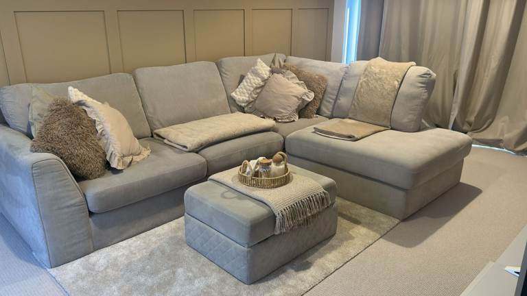 Cream/Beige Cotton Corner Ottoman Sofa Including Foot Rest 