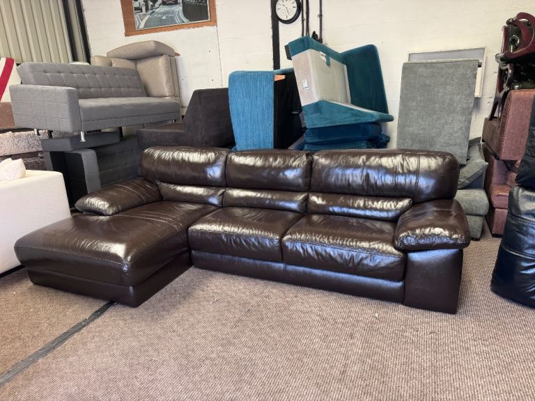 DFS brown leather corner sofa 305/170cm  Delivery available