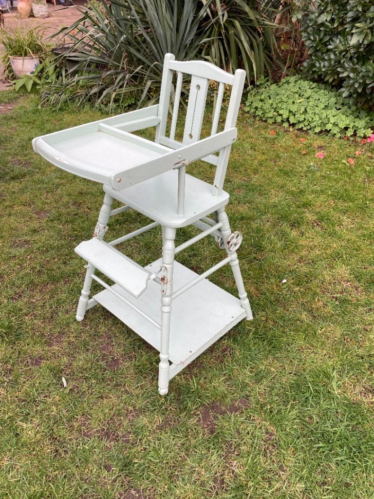 Antique metamorphic convertible high chair to table and seat