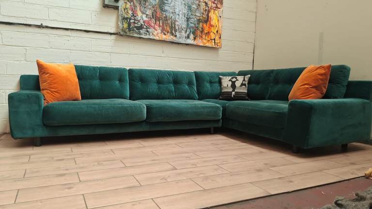 Habitat Hendricks corner sofa in green velvet RRP £2800