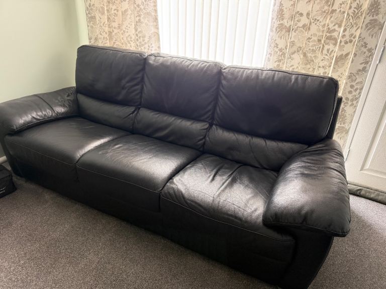 Black Leather Electric Recliner Sofa Set - Three Seater & Two Seater