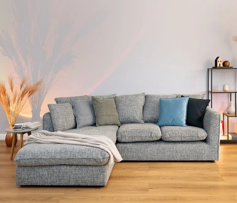 Christmas Offer !!Lucas Textured Left Facing Corner Sofa Modern Comfort & Stylish Design Available