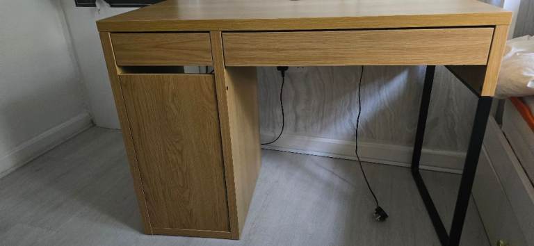 Wooden Desk with Drawer and Storage Cabinet – Good Condition