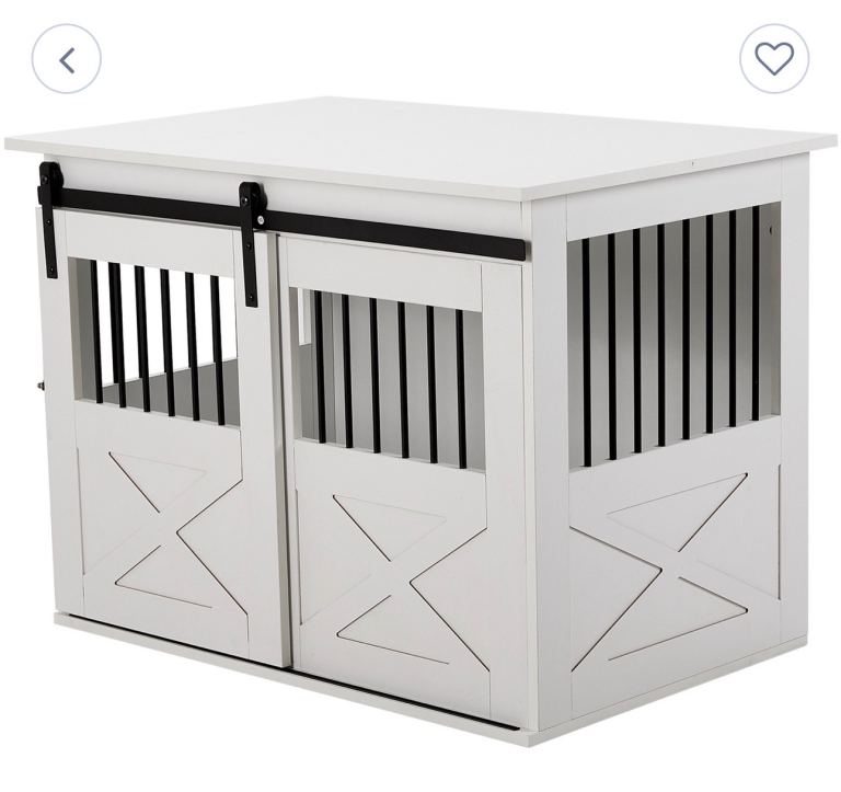 Wooden Dog Crate with Lockable Barn Door - White