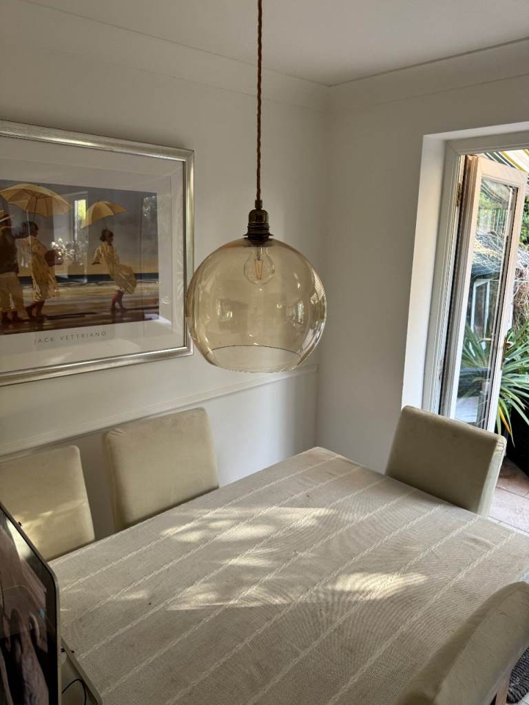 Amber Glass Globe Pendant Light Fitting – Good Condition
