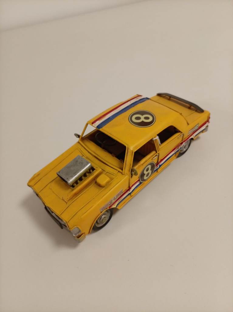 New Retro Yellow Racing Car Model No.8 – Classic Vintage Style – 31cm